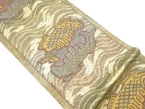 紙布すくい織抽象波に魚模様織出し袋帯